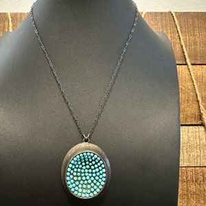REBEL DESIGNS 16” Bronze Tone Blue Beads Pendant Necklace